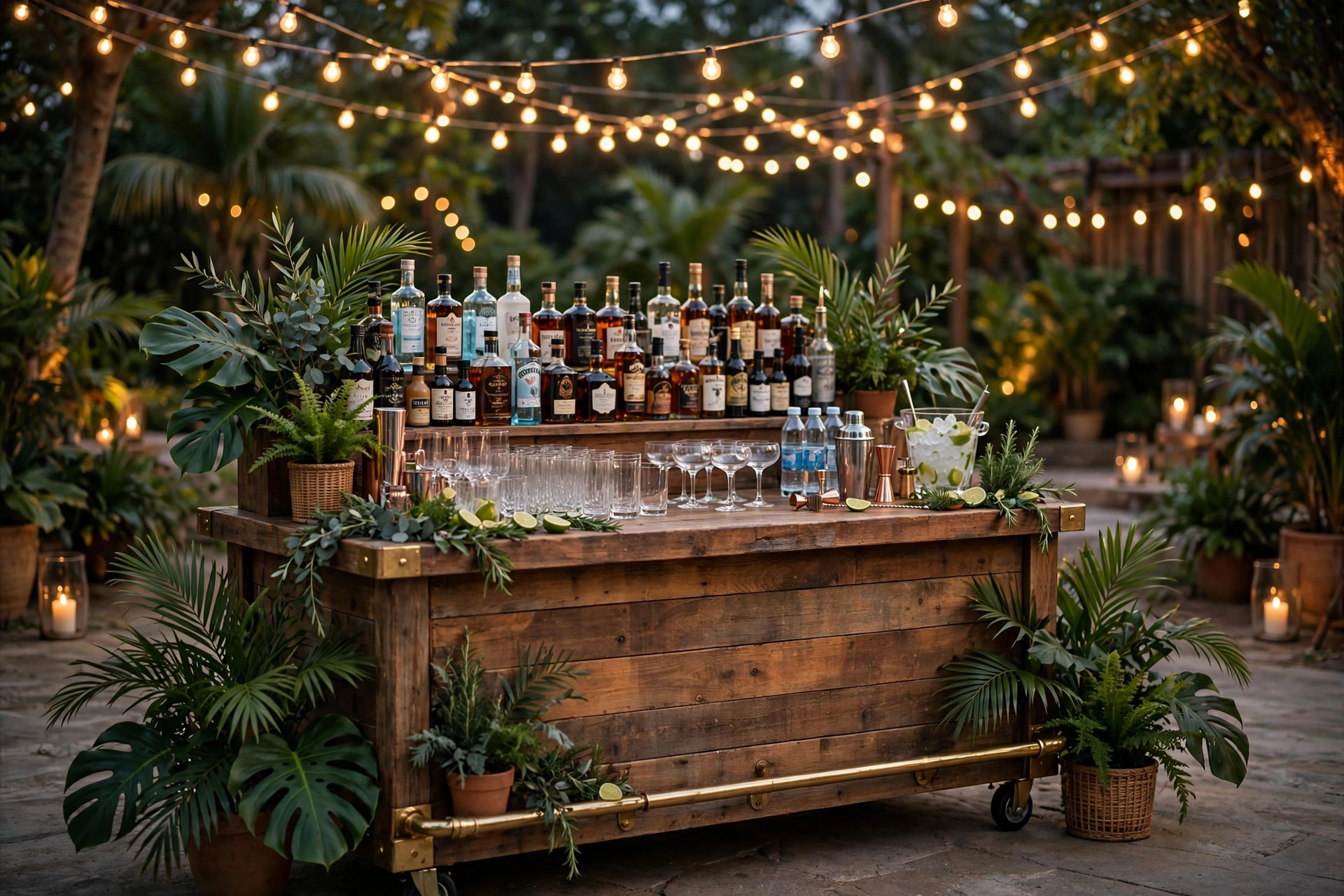 Mobile bar setup at an outdoor evening event